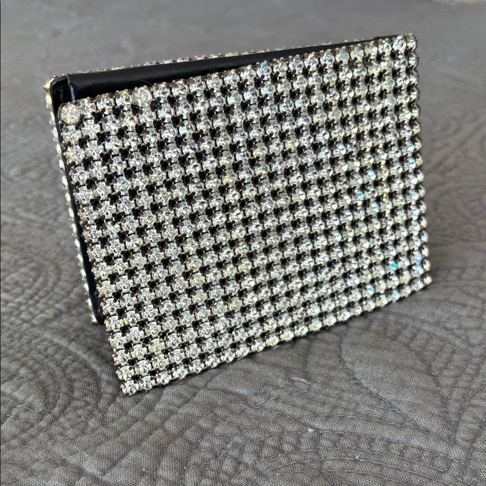 Vintage Crystal-Embellished Black Card Holder Wiesner hand set stones